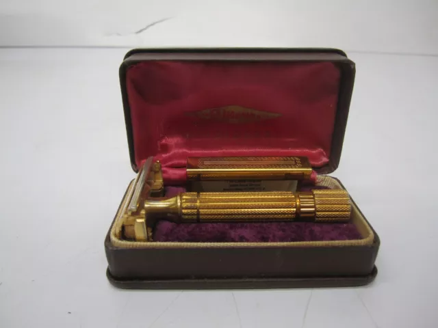 Vtg Gillette Aristrocrat No Date Code TTO Gold Safety Razor Double Edge & Box