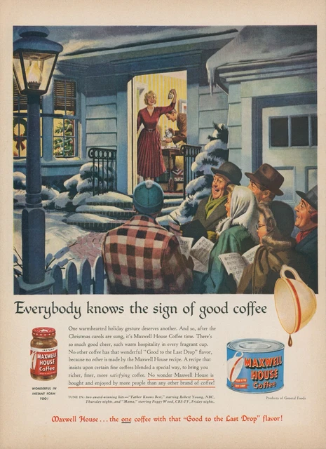 1950 Maxwell House Coffee Christmas Carolers Father Knows Best Vtg Print Ad L12