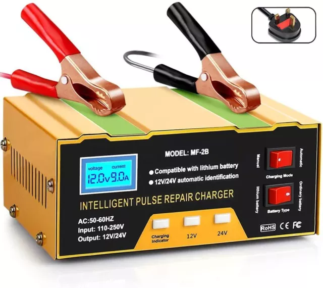 Vollautomatisches Batterieladegerät, 10 AMP Auto Akku Ladegerät 12V/24V Batterieladegerät