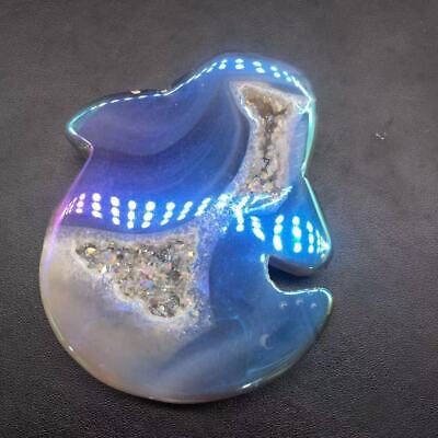 Angel Aura Natural Agate Geode Crystal Quartz Sea Lion Healing Decoration 192g