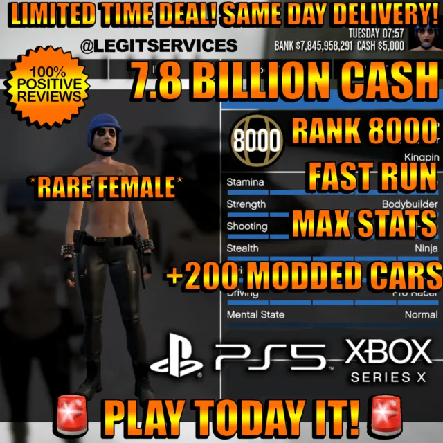 GTA 5  7.8 Billion Cash! FEMALE Mod Outfits! LIMITED TIME DEAL