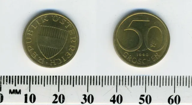 Austria 1990 - 50 Groschen Aluminum-Bronze Coin - Austrian Shield