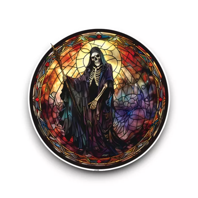 LARGE EVIL GRIM Reaper Stained Glass Window Design Opaque Vinyl Sticker ...