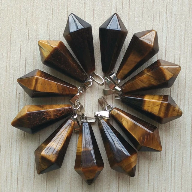 Wholesale 12pcs/lot Natural tiger eye stones Hexagonal pyramid charms pendants