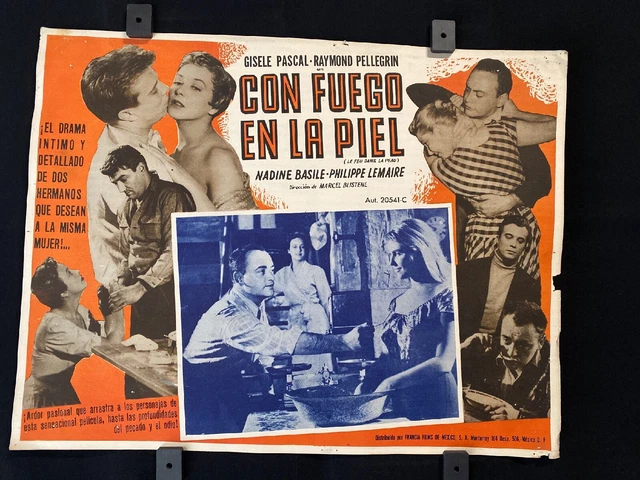 1954 Le Feu dans la peau GISELE PASCAL France Authentic MEXICAN LOBBY CARD 16x12