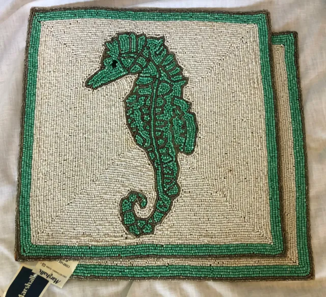 RLK By Leila's Linens Seahorse Glass Beads Square Placemats Set Of 2 - (10)
