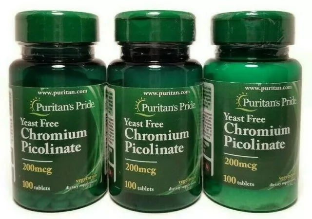 Puritan's Pride Chromium Picolinate 200 mcg 3 x 100 Vegetarian Tablet 04/24