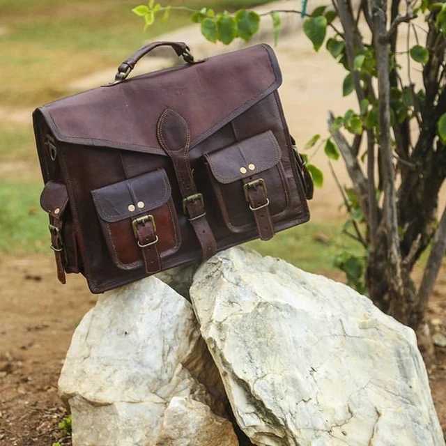 Femme Vintage Cuir Vieilli Affaires Messager Mallette Épaule Marron Sac