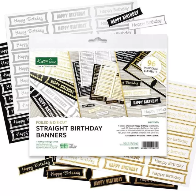 Katy Sue Designs - Foiled & Die Cut Birthday Banners - Pk of 4 - Card Making