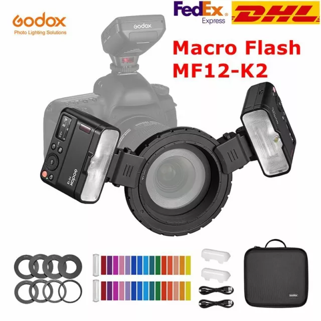 Kit de 2 luces macro flash DHL Godox MF12 K2 2,4 GHz control inalámbrico para Nikon Sony