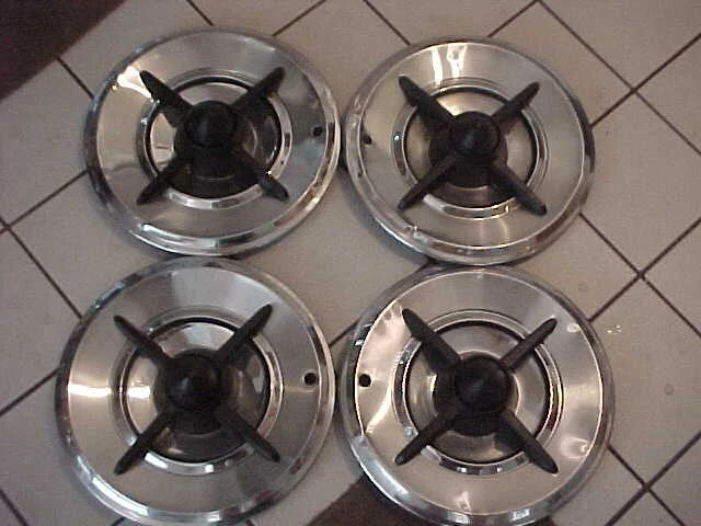 Vtg Set (4) 14" Spinner Quad Bar Bullet Hubcaps Wheel Covers Hot Rat Rod Drivers