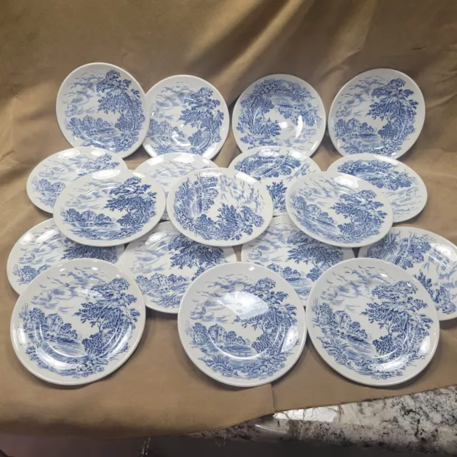 Set Of 18 Vintage Blue and White Enoch Wedgwood Countryside 6" Bread Plates