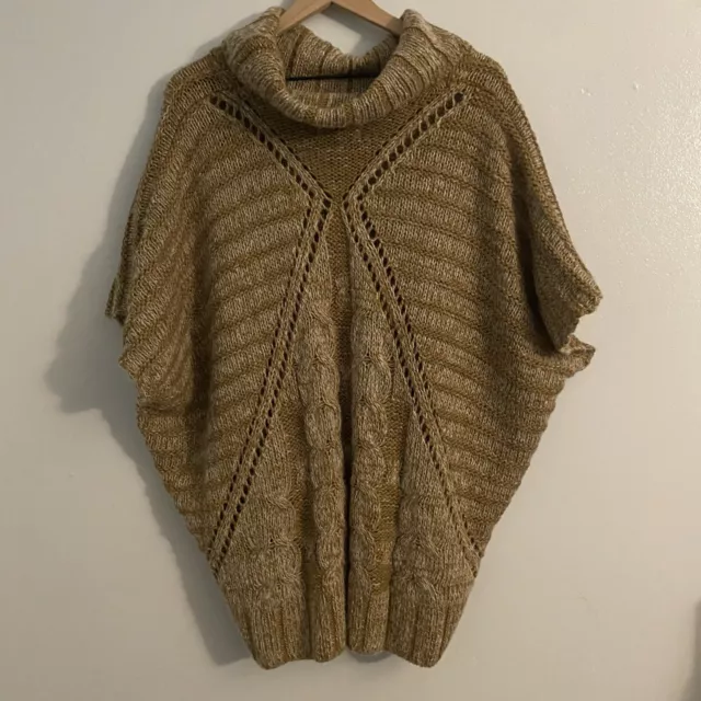 Buffalo David Bitton Wool Blend Knit Pancho Women’s Large Brown Cowl Neck 2