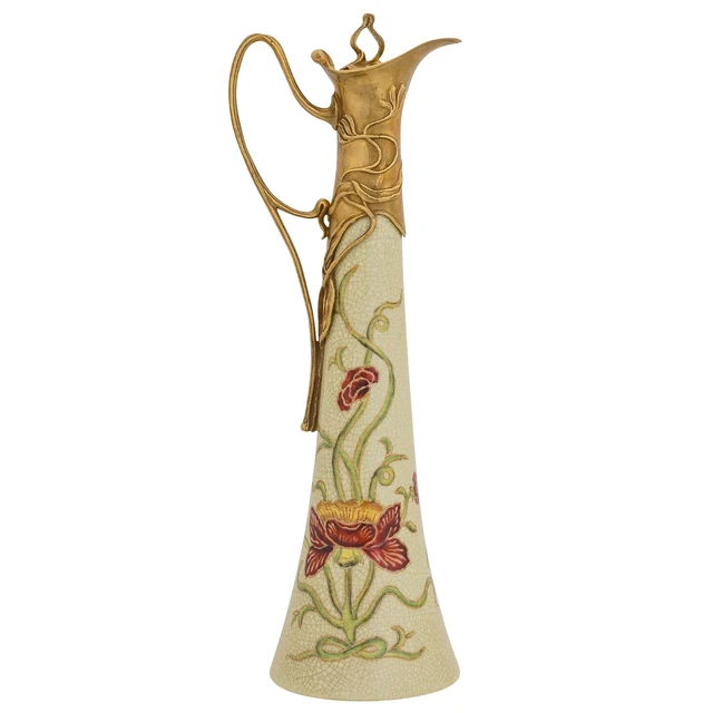 Jarra flor vino escultura porcelana latón estilo antiguo 40cm
