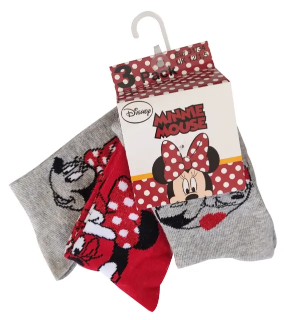 Disney Minnie Mouse 3er Pack Maus Socken Strümpfe für Kinder Rot Rosa (Auswahl)