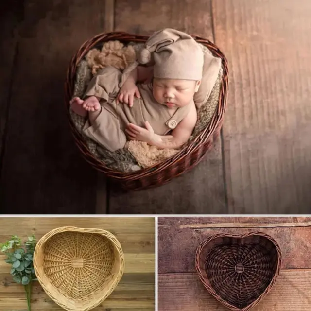 1x Baby Photography Props Rattan Weave Heart Shape New Box Basket Case UK U5Q6