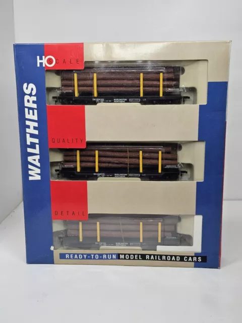 Walthers 932-34002 45' Logging Flat Car 3-Pack Burlington Northern HO Scale New