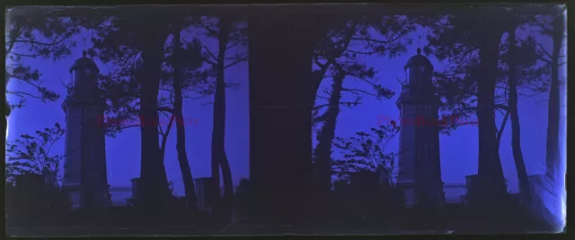 Effet coloré Phare c1925 Photo NEGATIVE Plaque de verre Stereo Vintage V33L25n35