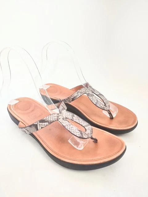 Fit Flop Sandals Womens 7 Strata Toe Thongs Flip Flops Snakeskin Wedge Slip On