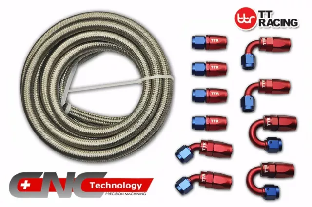 10 AN-10 Stainless Steel Braided Fuel Gas Line Hose 20FT 6M Fitting End Kit