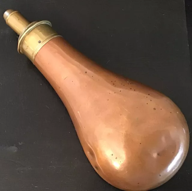 Rare Antique Hawksley Copper & Brass Powder Shot Flask 8” Long Collectible