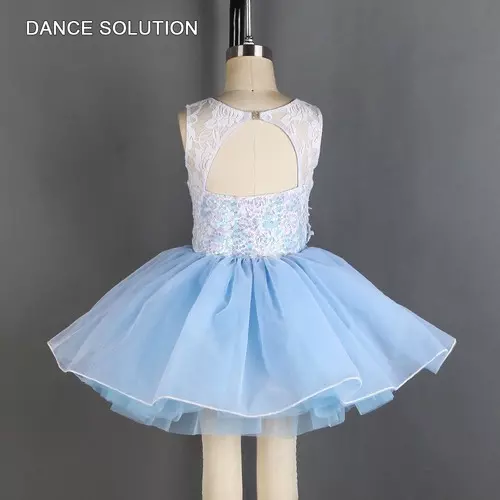 Pale Blue Ballet Dance Tutu White Sequin Lace Leotard Layers Platter Tutu Skirt 2