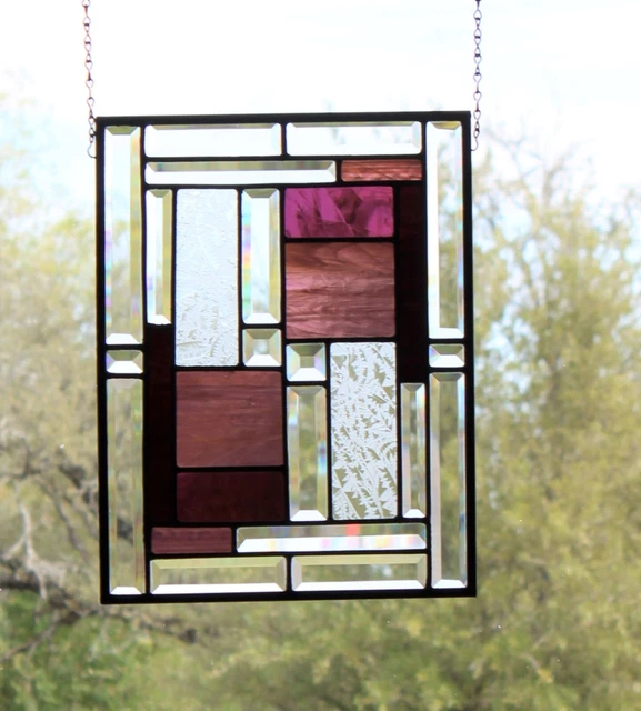 Leaded Beveled Stained Glass Window Panel " Wineday" -17 1/2" x 13 1/2"HMD-US