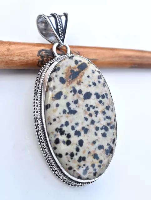 Dalmatian 925 Sterling Silver Gemstone Jewelry Unique Vintage Pendant Size-1.80"