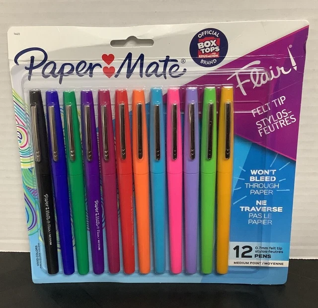 12/pack PAPERMATE 74423 Flair! Felt Tip 0.7mm Med Point Pens Color Assortment
