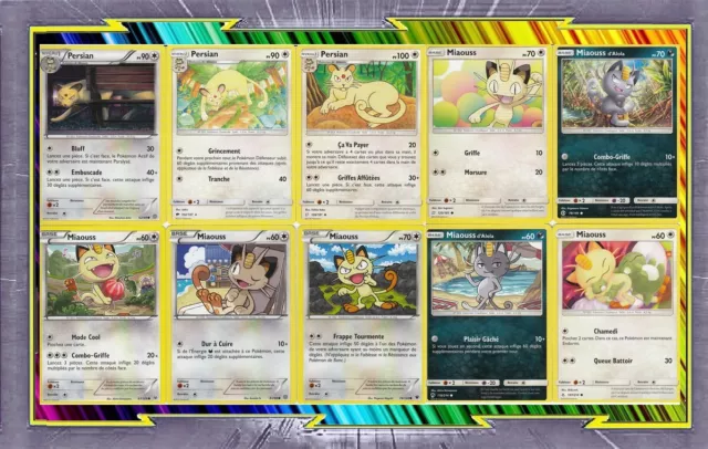 🌈Lot de 10 cartes Miaouss Et Persian différentes Françaises - Pokemon