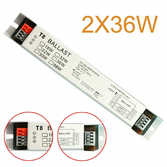 Ouken Ballast Électronique T8 2x36W - Ballast Fluorescent Économe, Démarrage Instantané Sans Scintillement, Protection Yeux