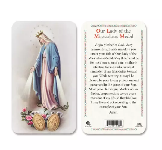 Nuestras Lady Of The Medalla Milagrosa+Oración -Inglés-Plástico Santa Card 008