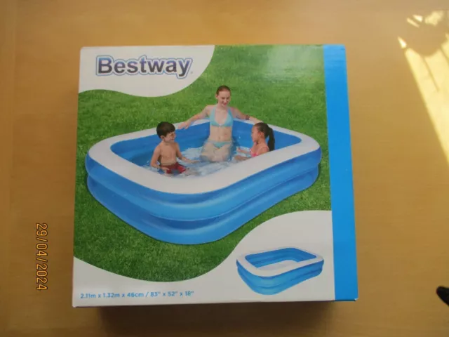 Bestway Family Pool Aufblasbarer Familienpool Rechteckig Blau Weiß