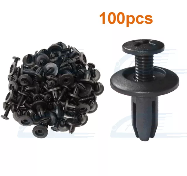 100 pcs Black Auto Car Door Fender 6mm Hole Push Plastic Rivets Retainer Clips