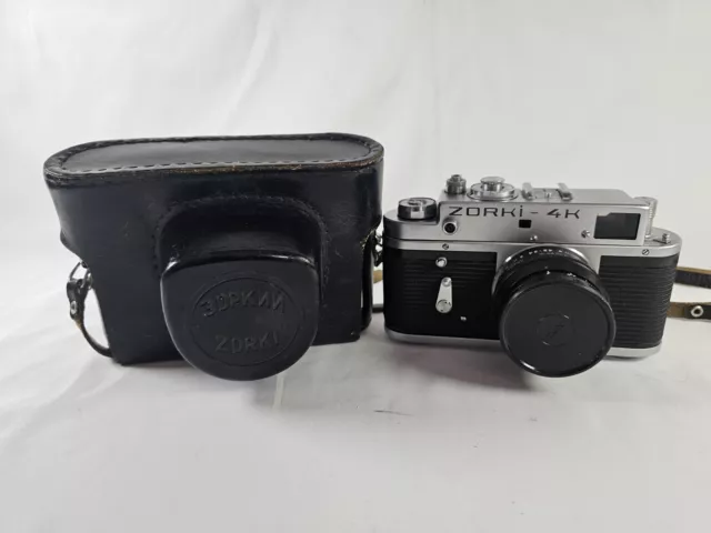 ZORKI-4k Rangefinder Camera w/ Jupiter-8 50mm f/2 M39 Lens & Leather Case USSR