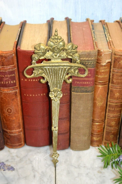 Antique French Brass Decorative Pediment Trim Mount Urn Vase with Fruit