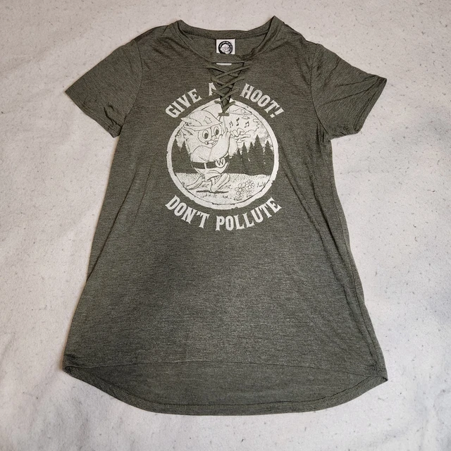 Woodsy Owl Womens Give a Hoot Don't Pollute T-Shirt Size M Gray Short Sleeve