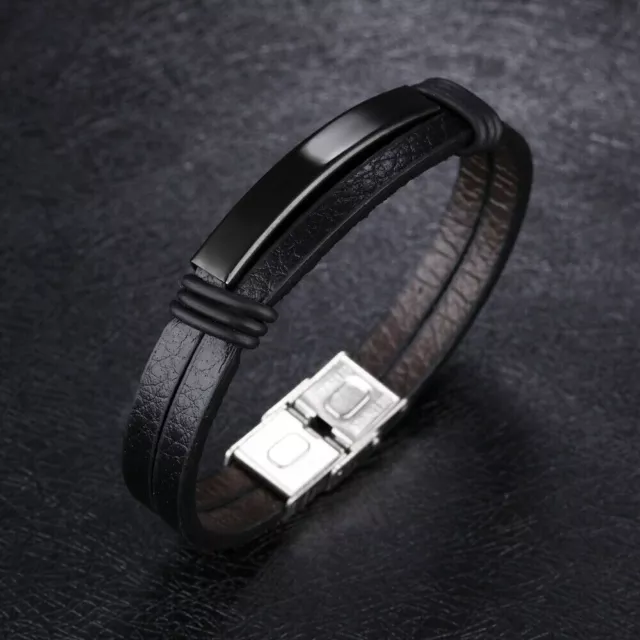 Armband Herren Damen Junge Schwarz 23cm Edelstahl Geschenk Schmuck Stahl Leder