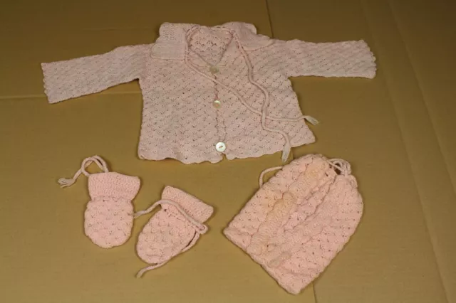 All'Uncinetto Bambino/Bambole Giacca Con Corrispondenza Berretto + Faust Guanti