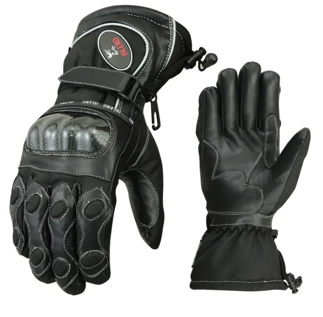 ISLERO Thermo Leder Motorrad Motorrad Handschuhe Kohlefaser Knuckle Racing