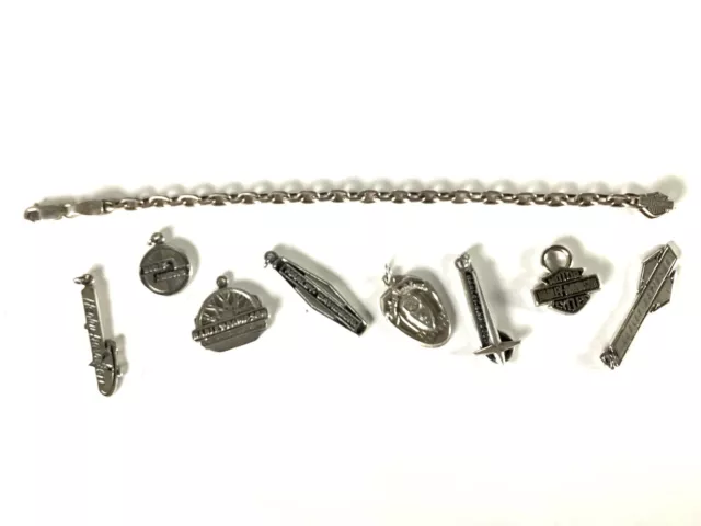 Harley-Davidson Sterling Silver charm bracelet 6" w/ 8 charms