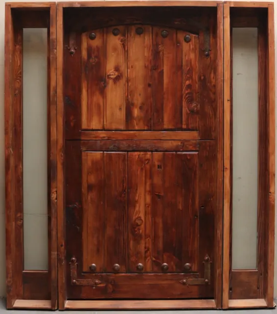 Rustic reclaimed lumber DOOR square top side lites wrought iron DUTCH