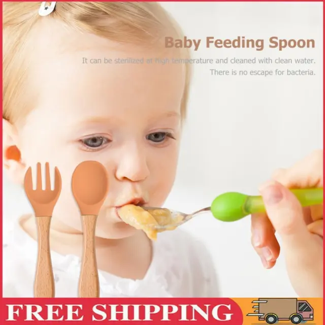 Baby Wooden Silicone Feeding Spoon Toddlers BPA-free Tableware (25)