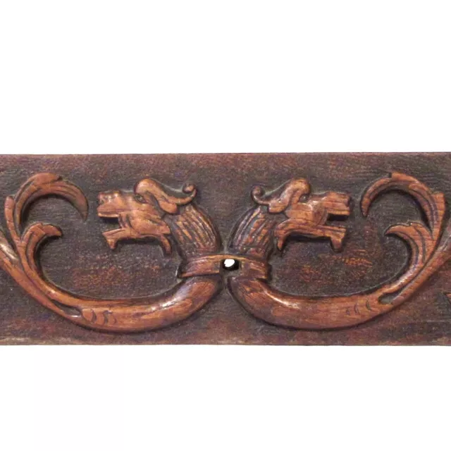 Antique French Hand Carved Wooden Panel, Dragons, Leaves 2