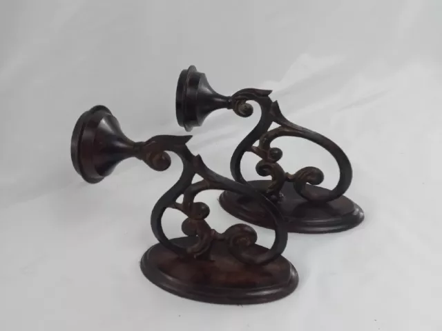 Cast Iron Wall Sconces Ornate Candle Holder Brown Rustic Metal Trim Set of 2