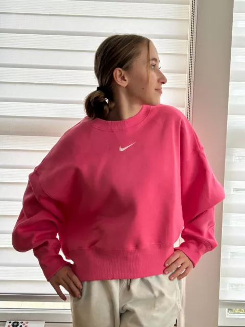 $70 Women's Small Nike Fleece Oversized CROPPED Crewneck Sweatshirt DQ5761 684 2