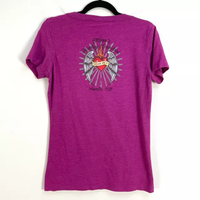 Harley Davidson Womens Size Large Fuchsia Short Sleeve V Neck Shirt Top
