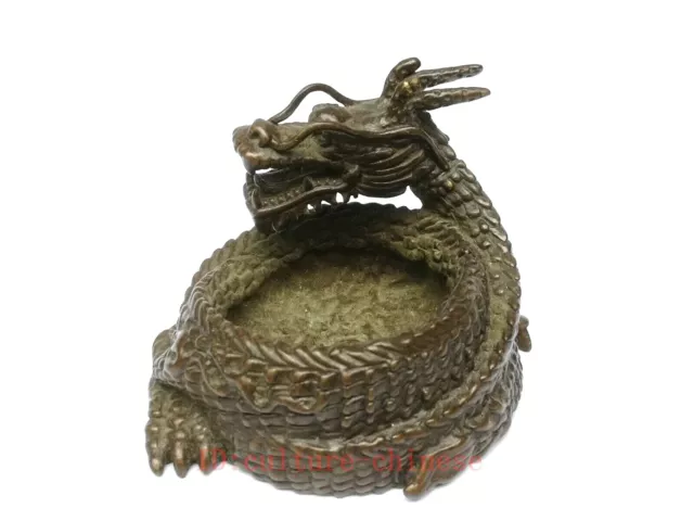 Collection Old Chinese Bronze Carving Dragon Statue Incense Base or Ashtray Gift