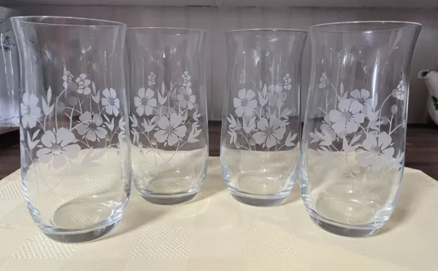 Set Of 4 Crystal Clear Made In Turkey Etched Floral Water Glasses Tumblers Nice