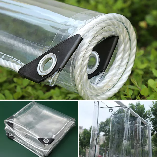 430gsm Clear Tarpaulin Heavy Duty PVC Waterproof Glass Pet Cover Tarp Sheet UK